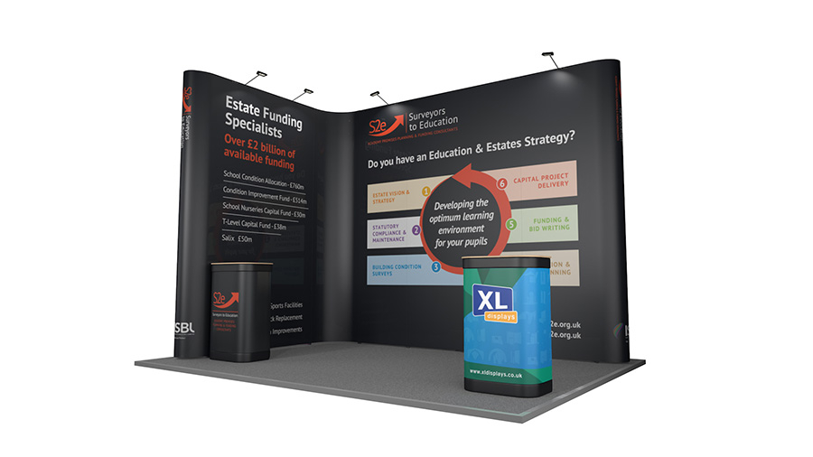 3m x 4m Exhibition Stand XL Jumbo Linked L-Shaped Pop Up Stand